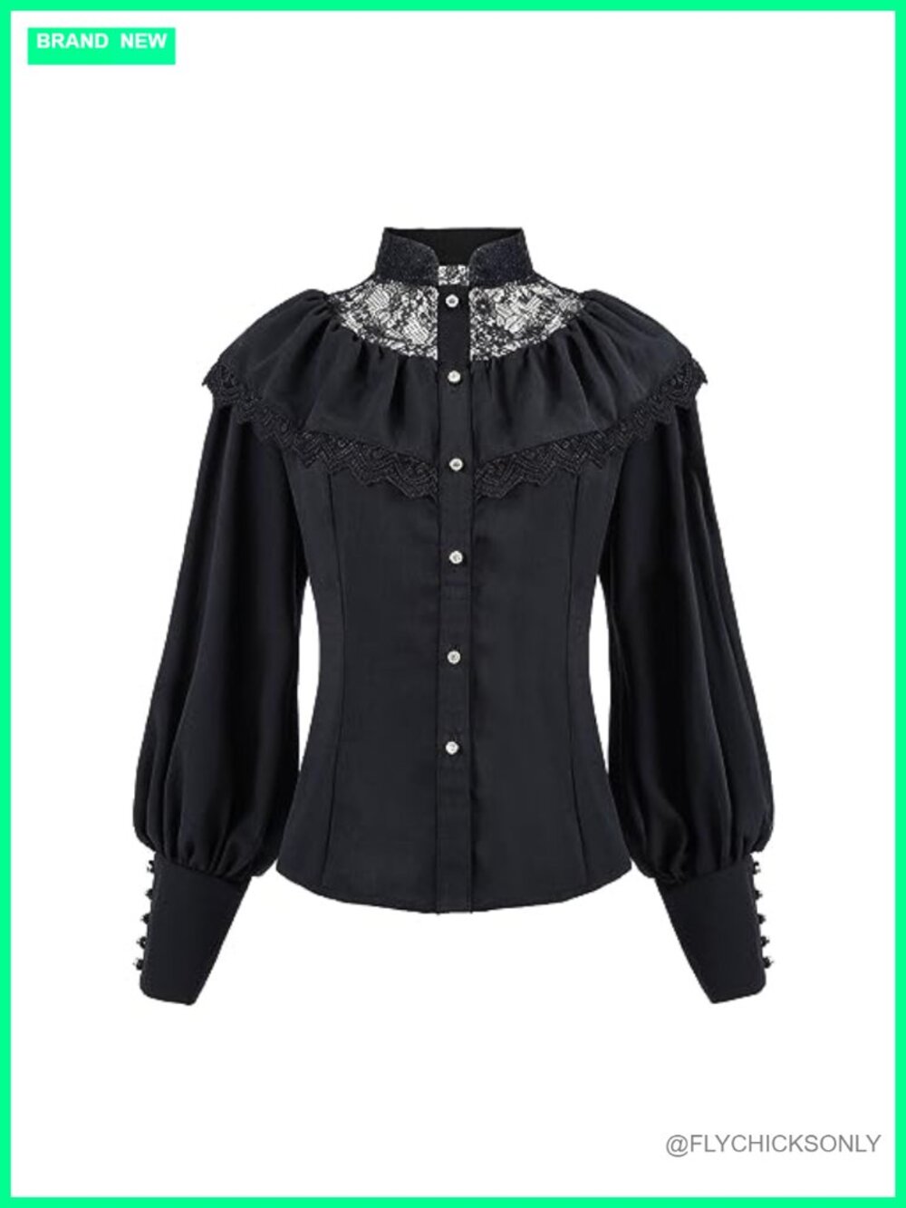 Victorian Edwardian Blouse Button Down Ruffle Shirt Puff Sleeve